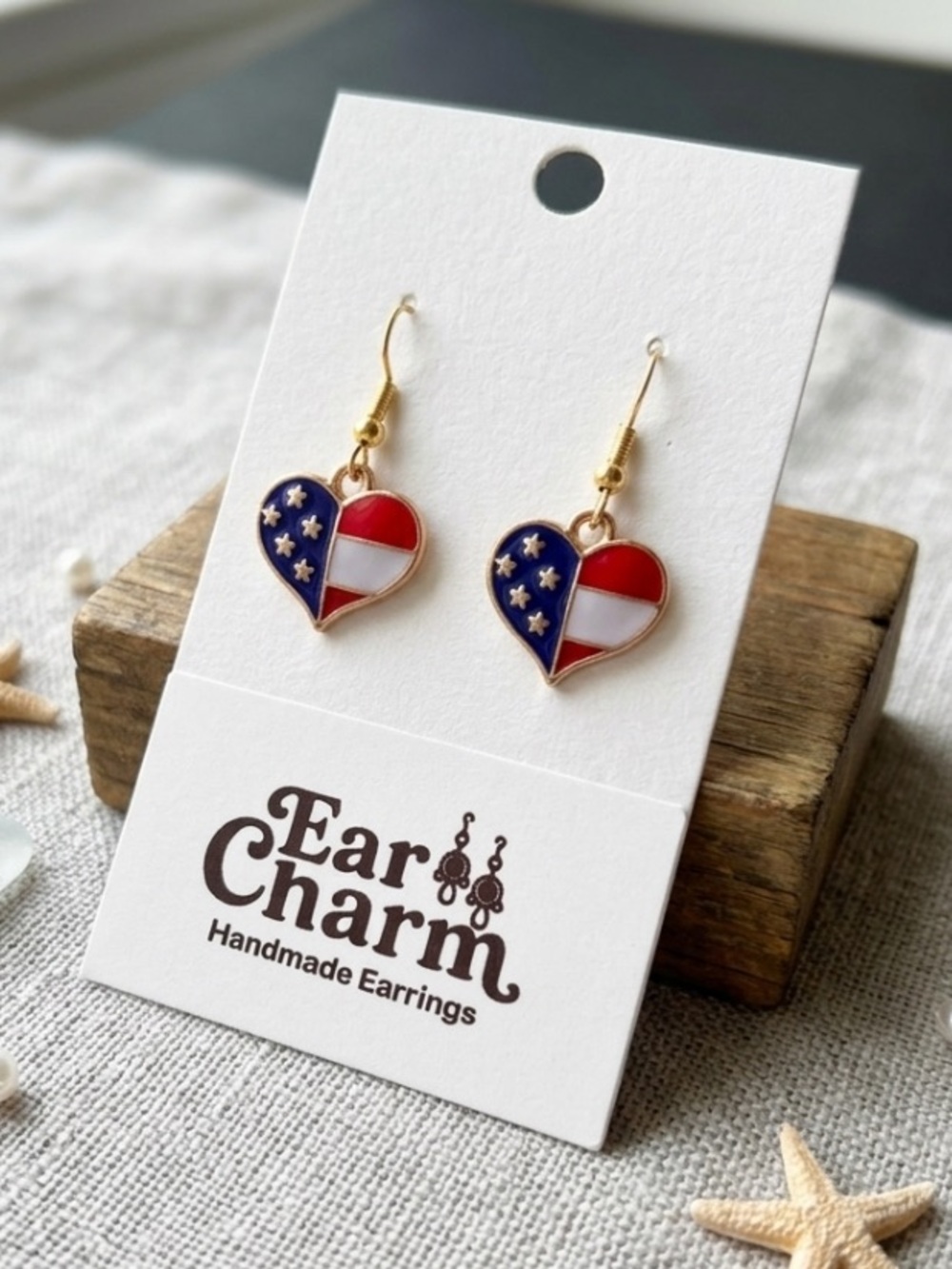 New - Patriotic Heart Dangle Earrings in Red, White & Blue